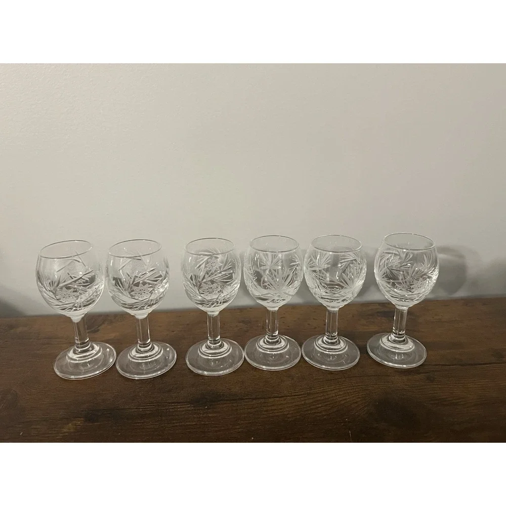 Joska Kristall Likörgläser Schleuderstern Cut Crystal Liqueur Glasses Set of‎ 6